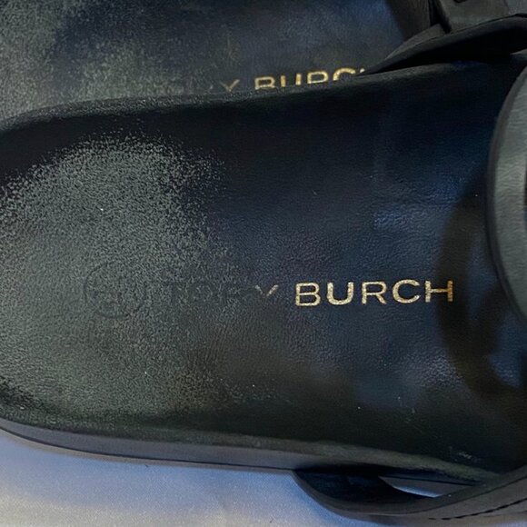 Tory Burch Miller Cloud Leather Logo Thong Sandals Black Slip-On Slides 8 - Picture 6 of 11